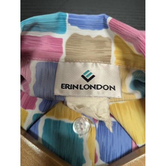 Erin London Retro Vintage Women's Button Up Short Sleeve Shirt Geometric Pattern - Picture 10 of 11